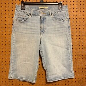 Levi's Classic Bermuda Shorts 29 Light Blue Denim Stretch Mid Rise Jean Shorts